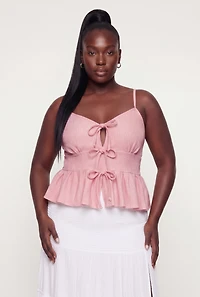 Plus Tie Front Keyhole Detail Peplum Top