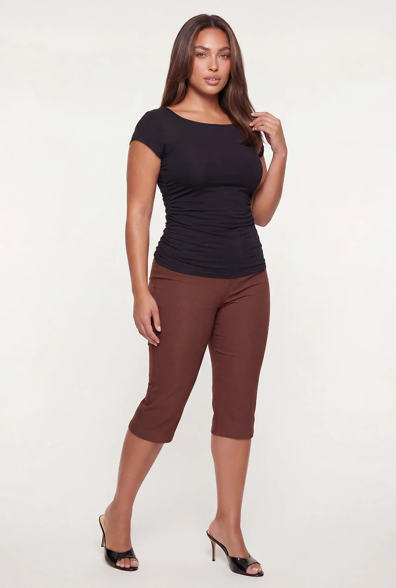Plus Square Neck Side Ruched Tee