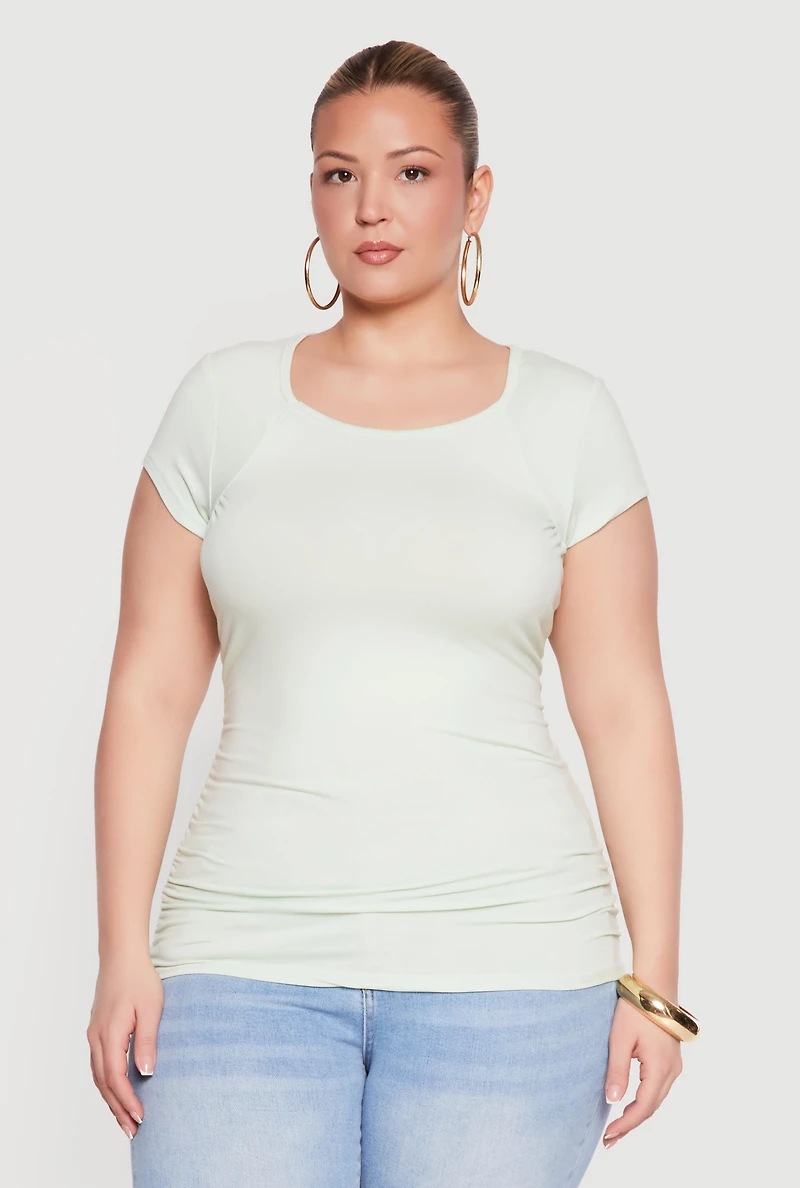 Plus Square Neck Side Ruched Tee