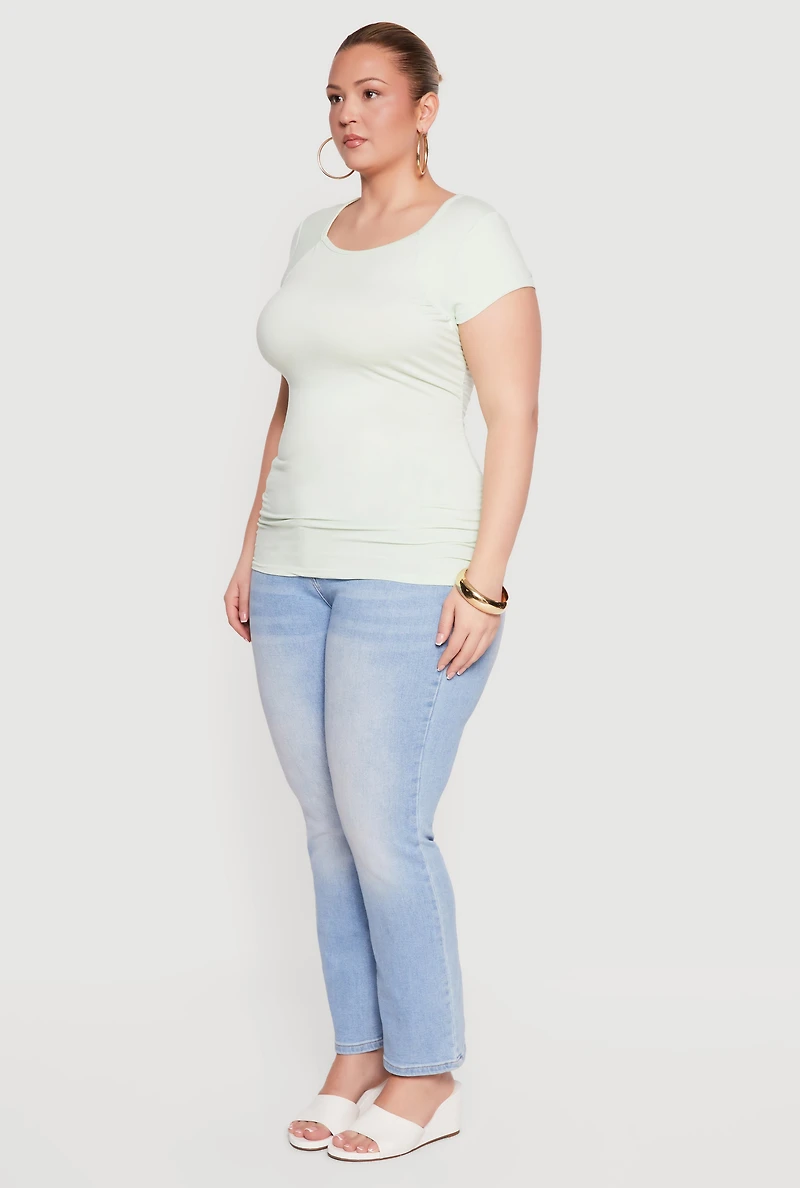 Plus Square Neck Side Ruched Tee