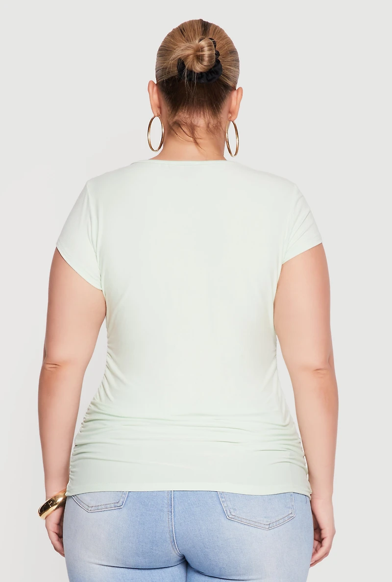 Plus Square Neck Side Ruched Tee