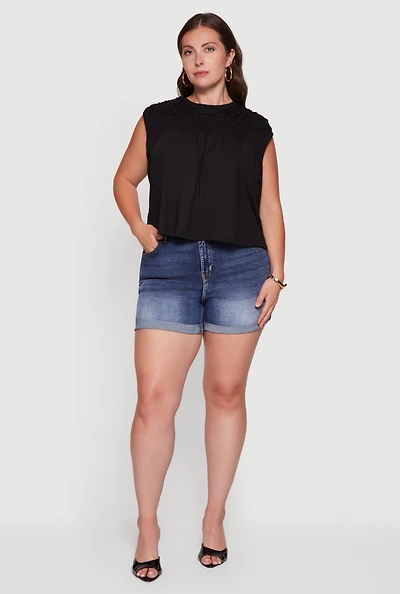 Plus Ruched Shoulder Smocked Detail Blouse