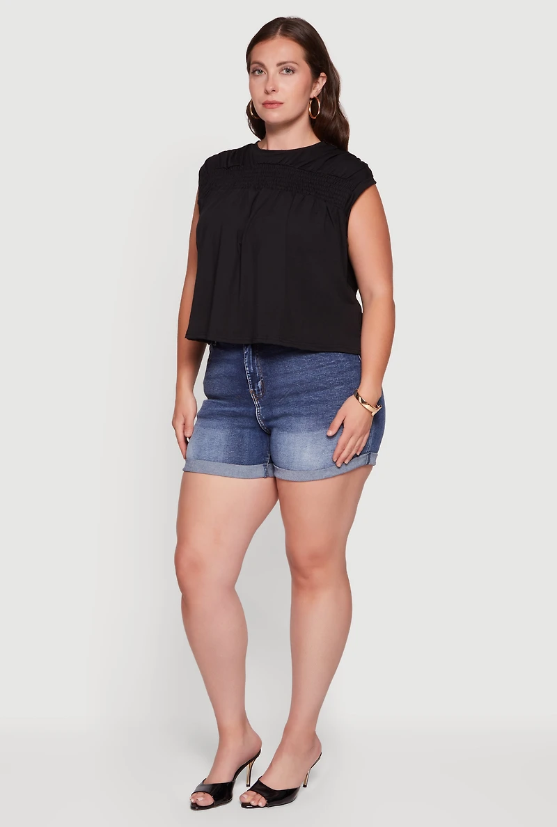 Plus Ruched Shoulder Smocked Detail Blouse