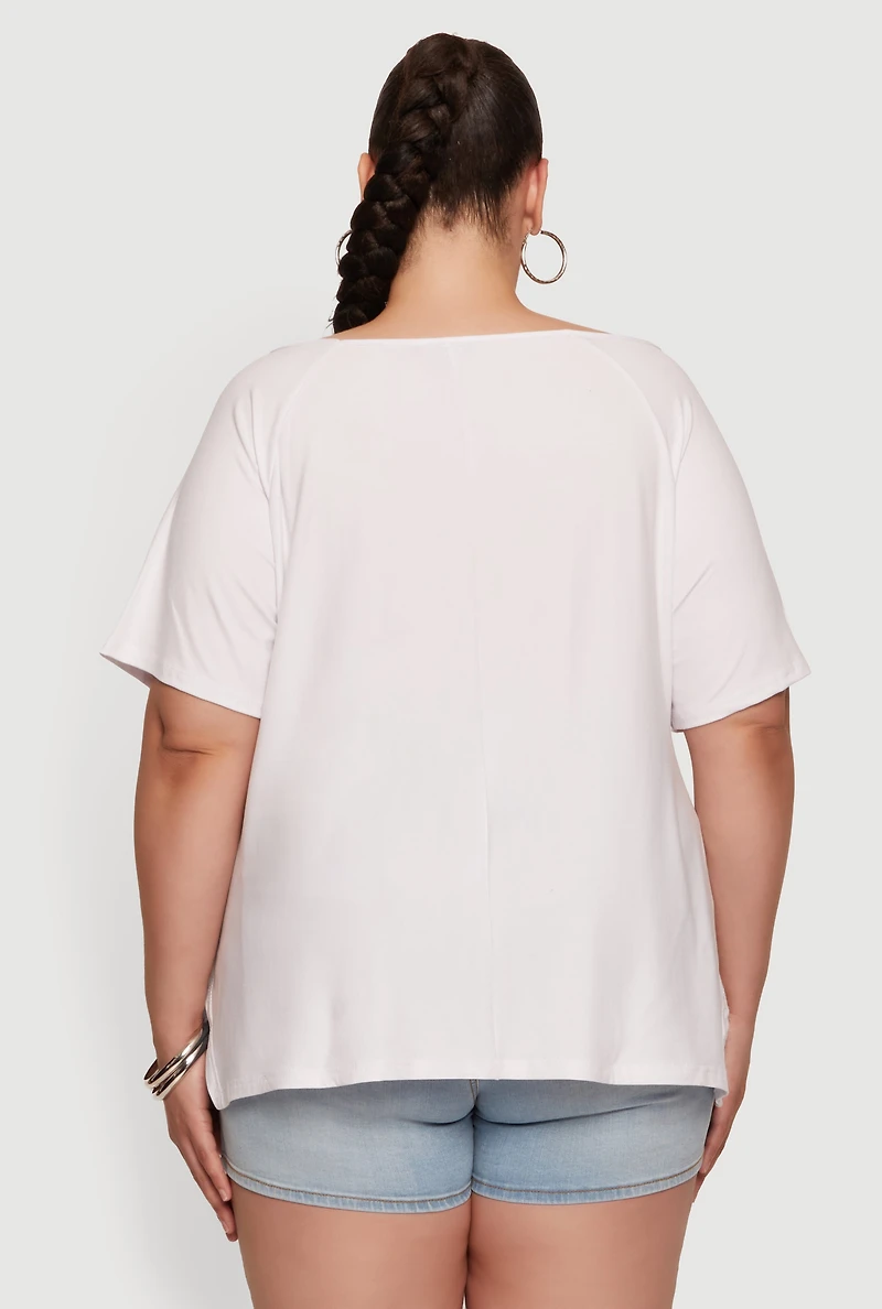 Plus Boat Neck Shark Bite Hem Oversized Top