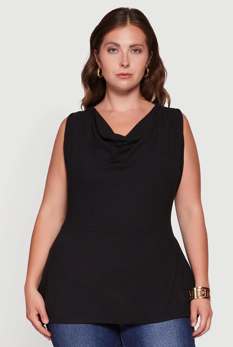 Plus Cowl Neck Sleeveless Blouse