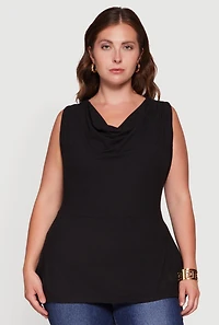 Plus Cowl Neck Sleeveless Blouse