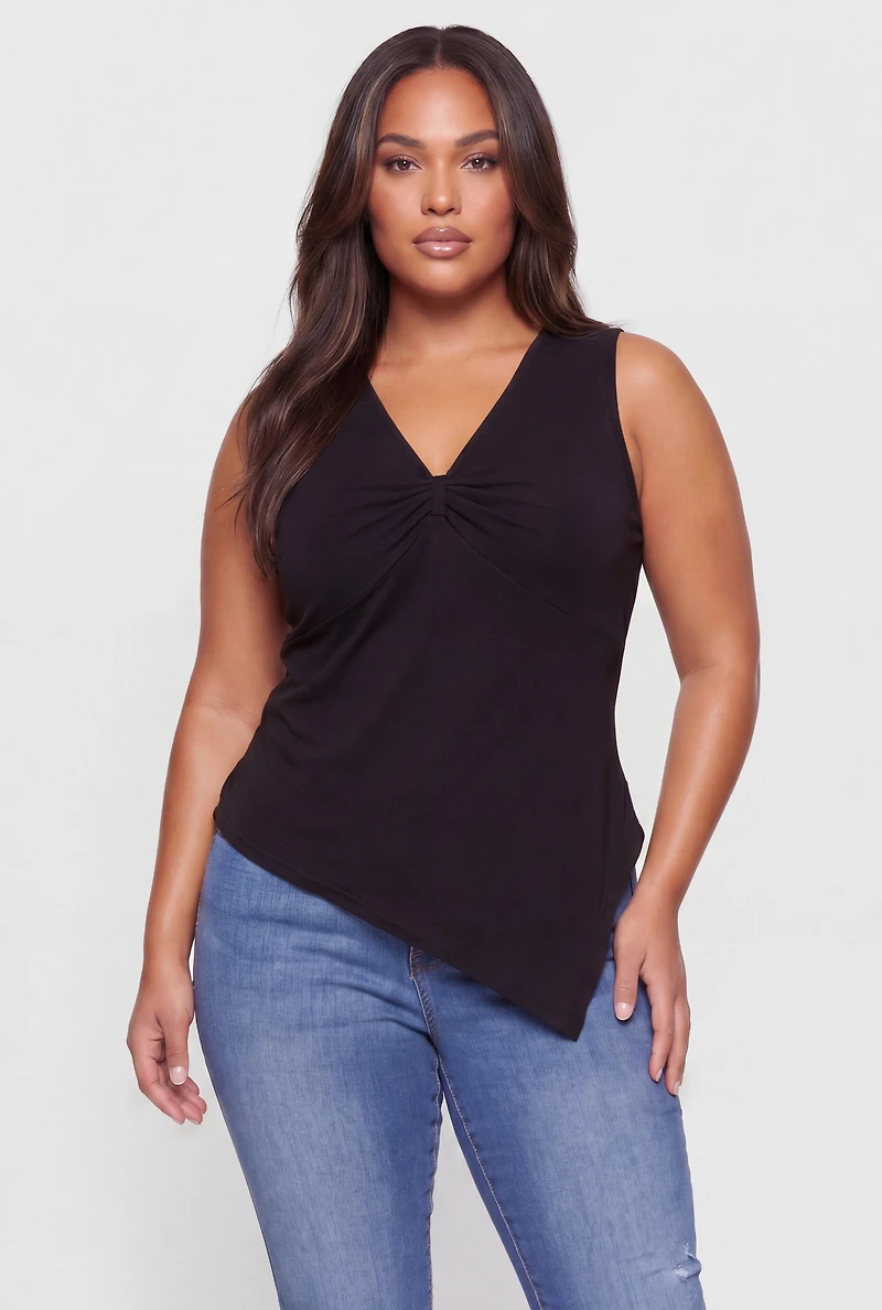 Plus Sleeveless V Neck Side Slit Blouse
