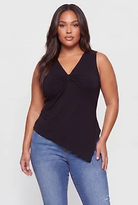 Plus Sleeveless V Neck Side Slit Blouse