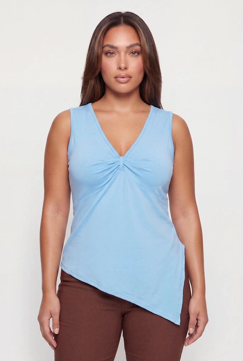 Plus Sleeveless V Neck Side Slit Blouse