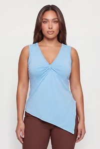 Plus Sleeveless V Neck Side Slit Blouse
