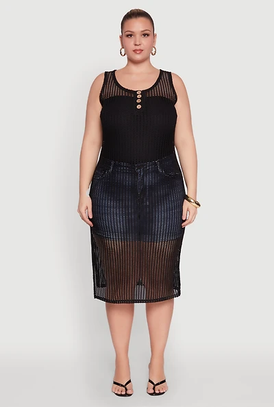 Womens Plus Fishnet Side Slit Maxi Cover Up,