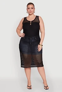Womens Plus Fishnet Side Slit Maxi Cover Up,