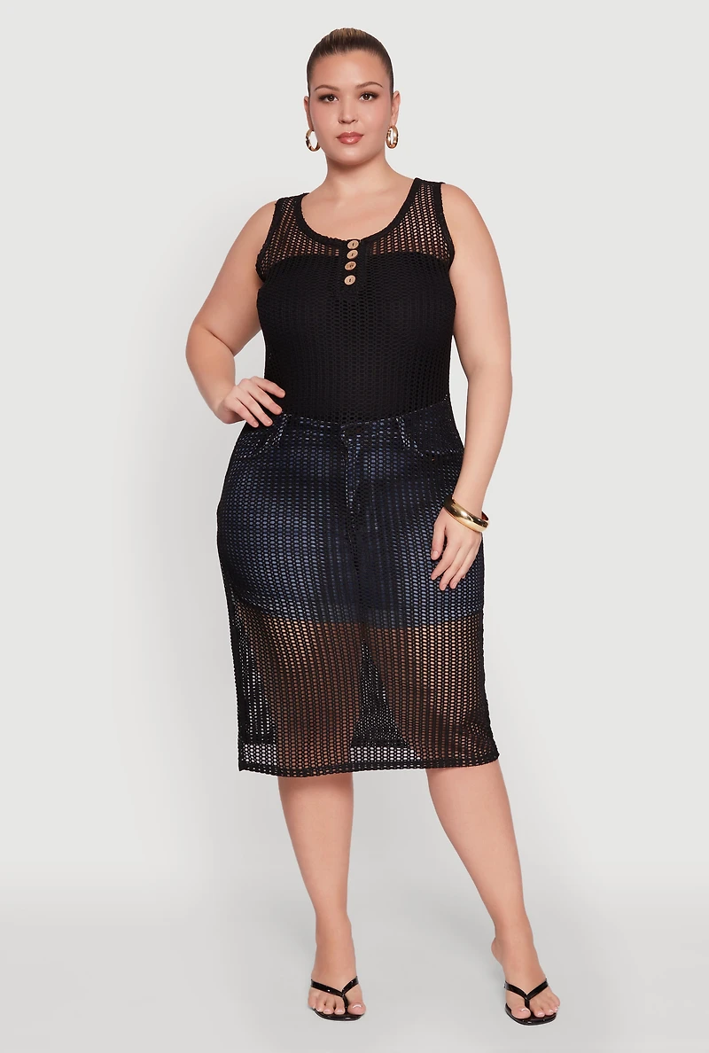 Womens Plus Fishnet Side Slit Maxi Cover Up,