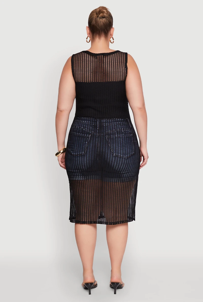 Womens Plus Fishnet Side Slit Maxi Cover Up,