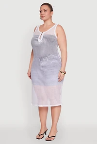 Womens Plus Size Fishnet Side Slit Maxi Cover Up, White, Size 3X