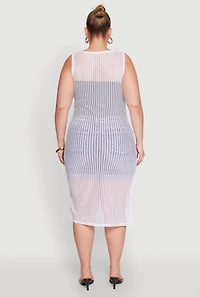 Womens Plus Size Fishnet Side Slit Maxi Cover Up, White, Size 3X