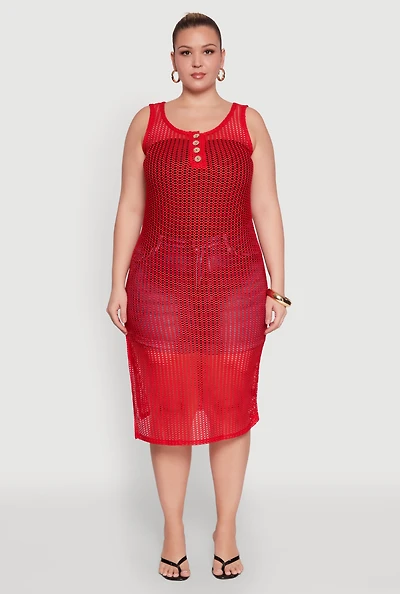 Womens Plus Fishnet Side Slit Maxi Cover Up,