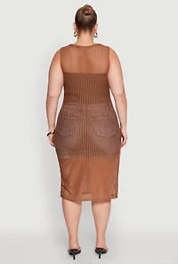 Womens Plus Size Fishnet Side Slit Maxi Cover Up, Brown, Size 2X
