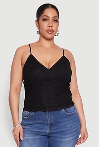 Womens Plus Size Lace Overlay Cami, Black, Size 3X