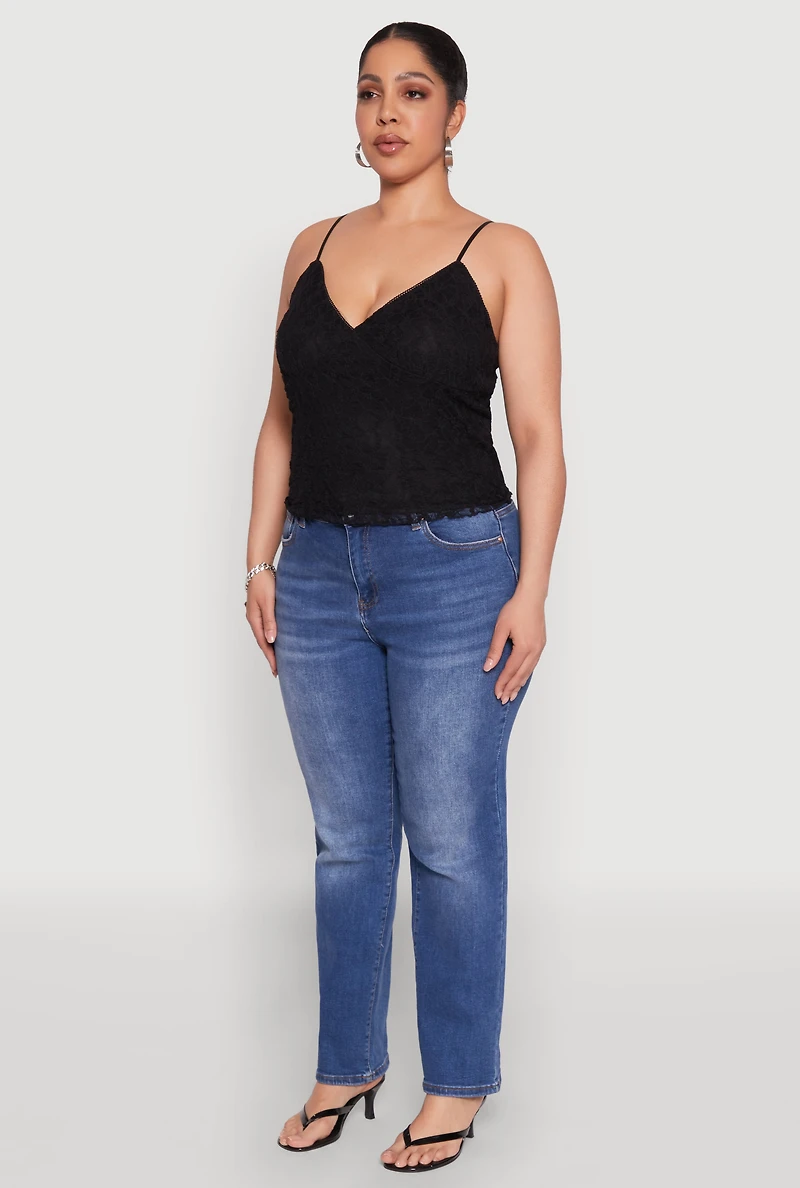 Womens Plus Size Lace Overlay Cami, Black, Size 3X