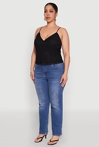 Womens Plus Size Lace Overlay Cami, Black, Size 3X