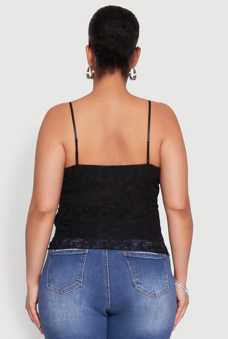 Womens Plus Size Lace Overlay Cami, Black, Size 3X