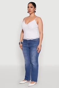 Womens Plus Size Lace Overlay Cami, White, Size 1X