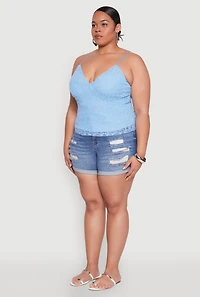 Womens Plus Size Lace Overlay Cami, Blue, Size 2X