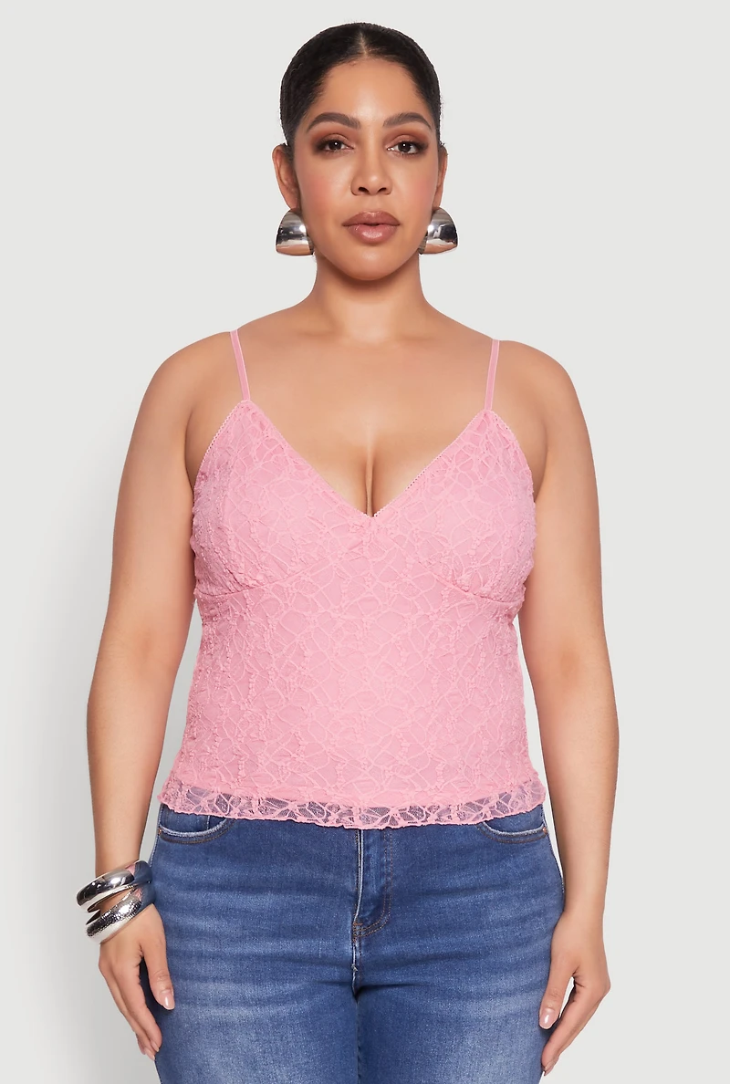 Womens Plus Lace Overlay Cami, 1X