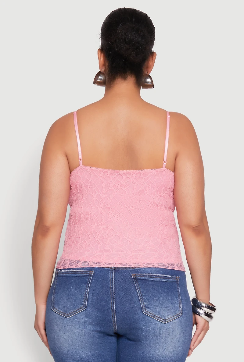 Womens Plus Lace Overlay Cami, 1X