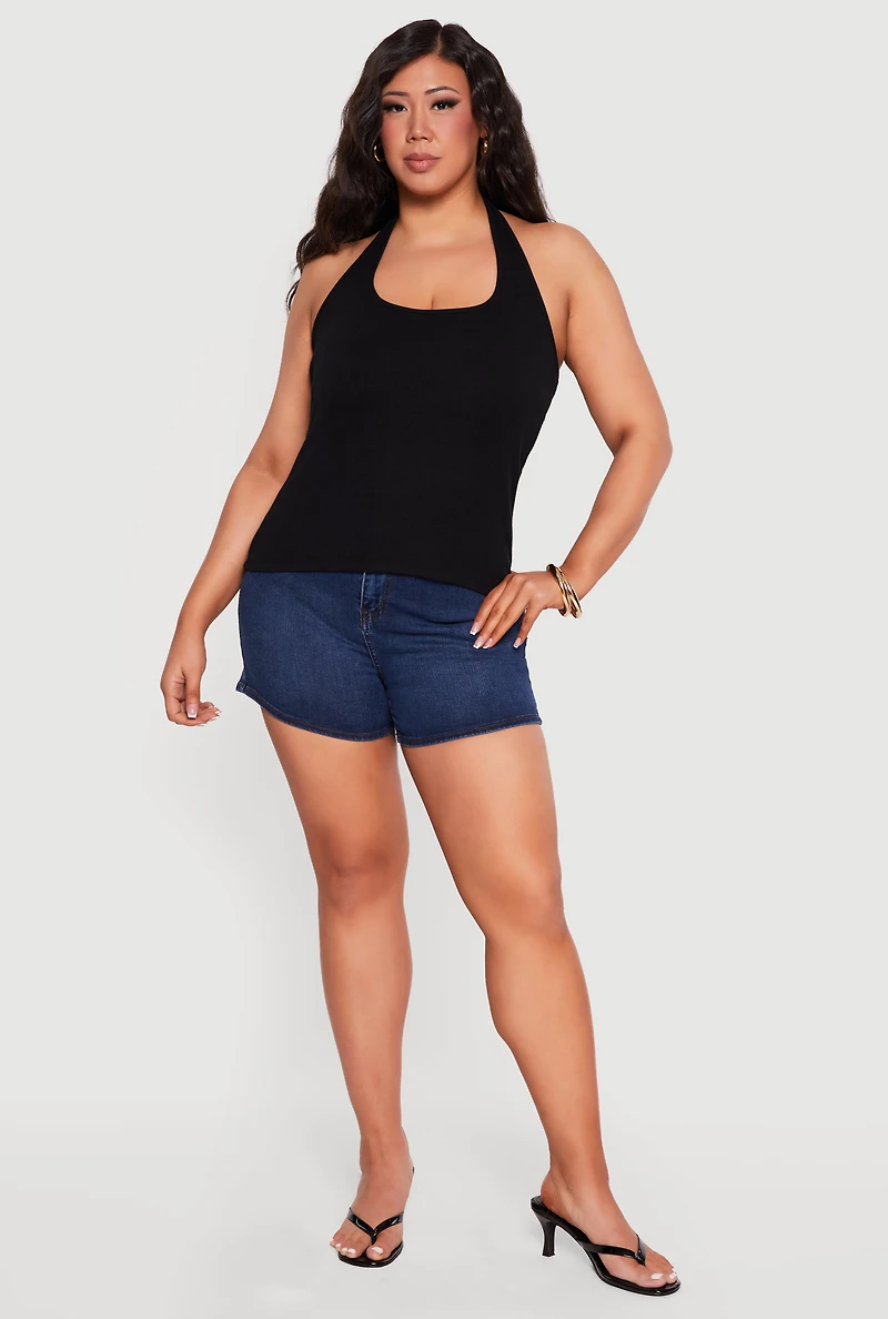 Plus Ribbed Knit Halter Top