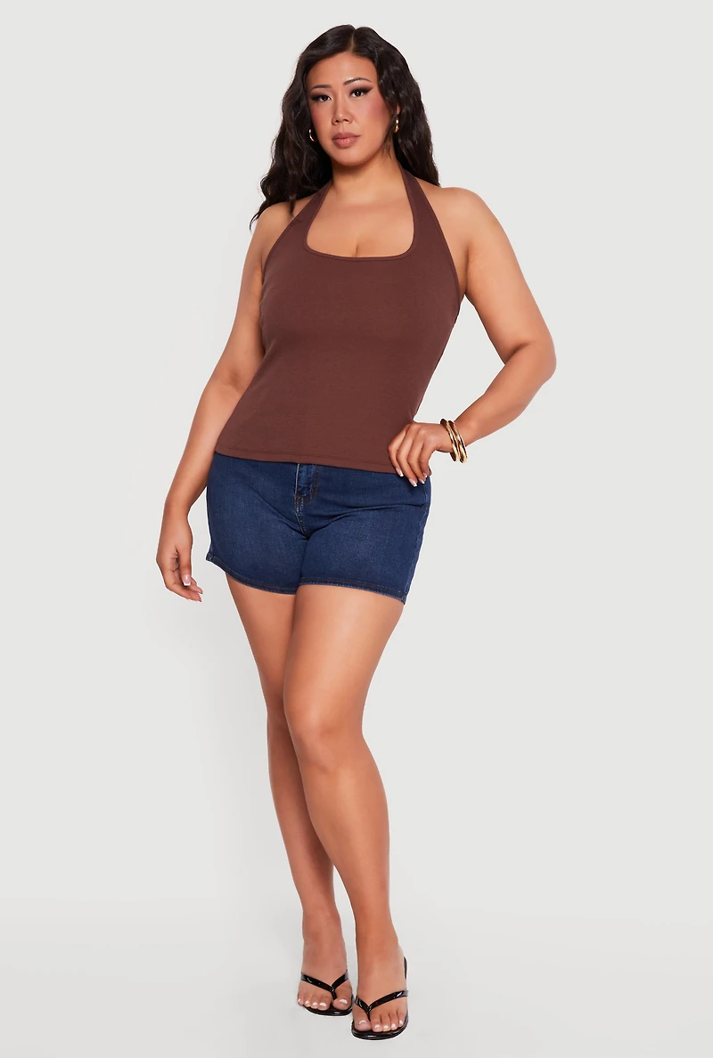 Plus Ribbed Knit Halter Top