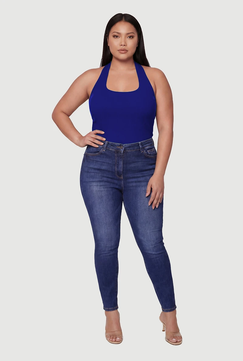 Plus Ribbed Knit Halter Top