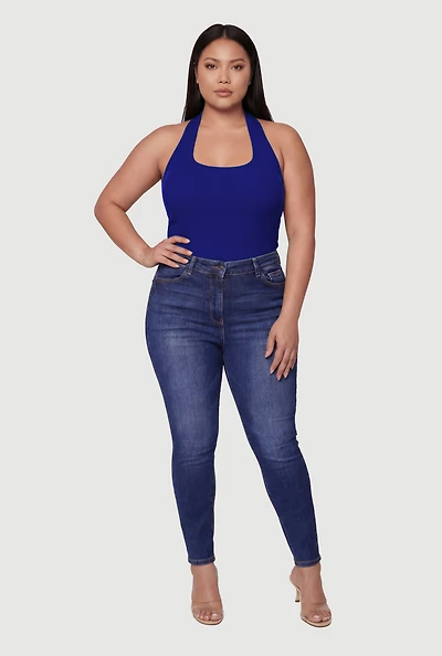Plus Ribbed Knit Halter Top