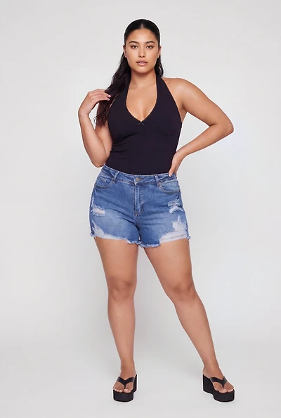 Plus Solid Tie Neck Halter Top