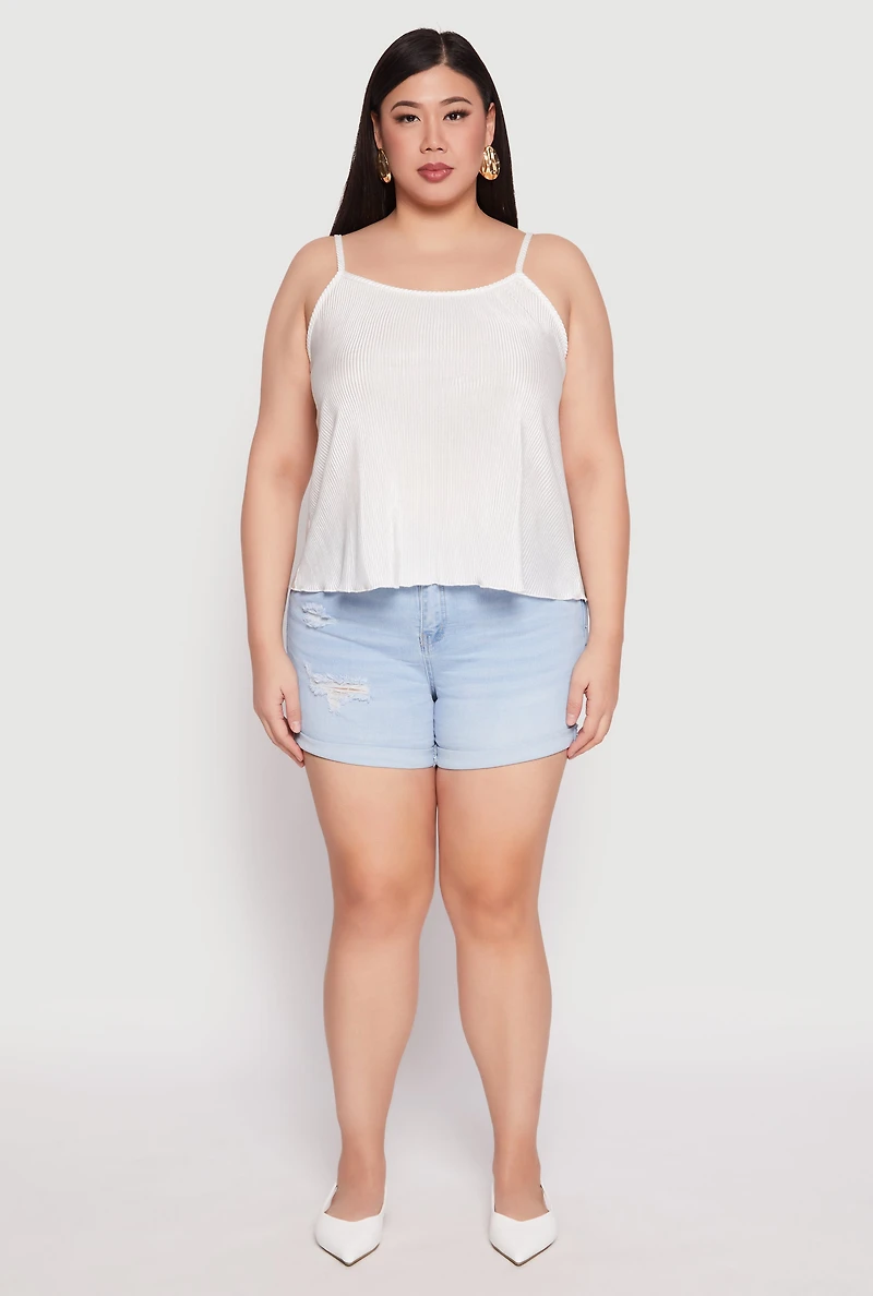 Womens Plus Size Plisse Cami, White, Size 1X