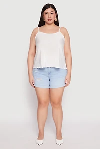 Womens Plus Size Plisse Cami, White, Size 1X