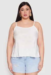 Womens Plus Size Plisse Cami, White, Size 3X