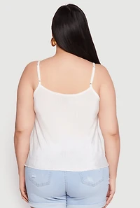 Womens Plus Size Plisse Cami, White, Size 3X