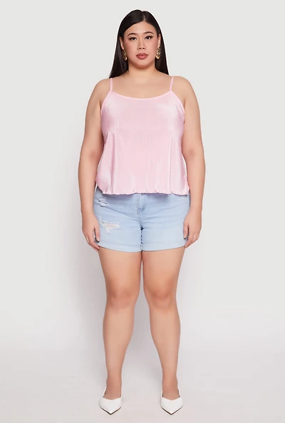 Womens Plus Size Plisse Cami, Pink, Size 1X