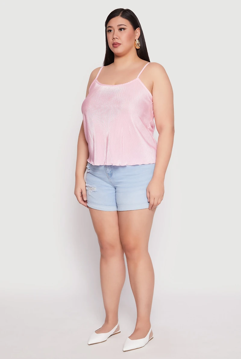Womens Plus Plisse Cami, Pink,