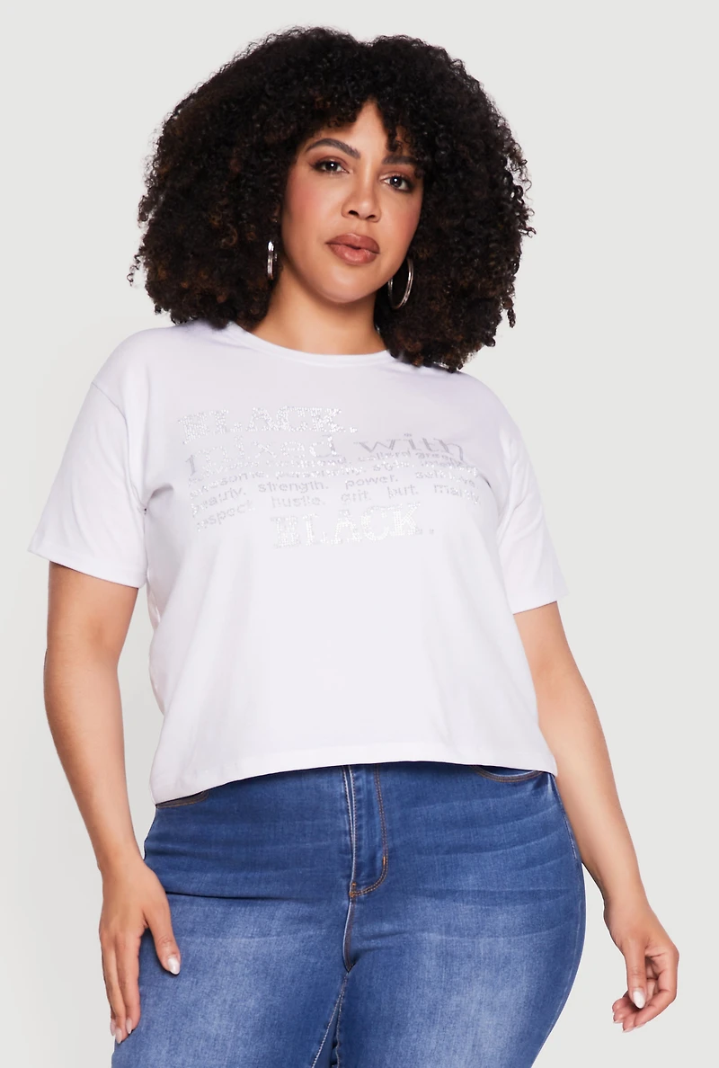Plus Rhinestone Black Mixed With Graphic Tee