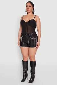 Womens Plus Size Mesh Zip Back Bustier Top, Black, Size 1X