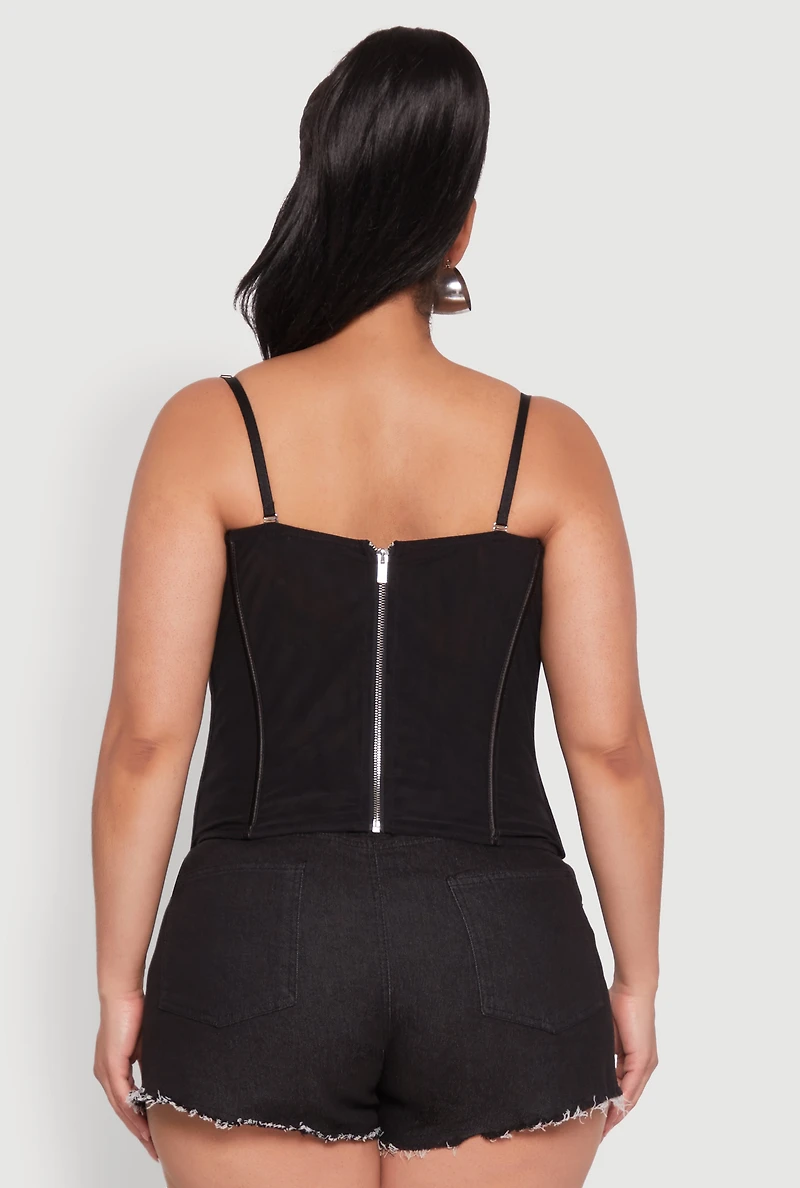 Womens Plus Size Mesh Zip Back Bustier Top, Black, Size 2X