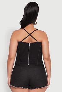 Womens Plus Mesh Zip Back Bustier Top, Black,