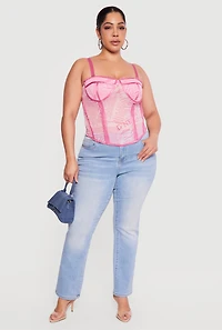 Plus Newspaper Print Lace Detail Bustier Corset Top