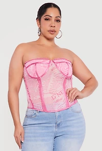 Plus Newspaper Print Lace Detail Bustier Corset Top