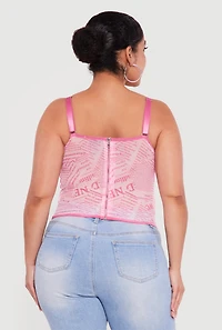 Plus Newspaper Print Lace Detail Bustier Corset Top