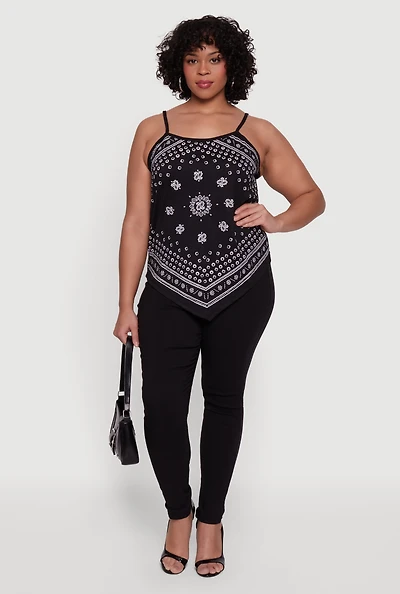 Plus Bandana Print Handkerchief Hem Cami Top