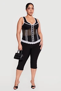 Plus Fishnet Contrast Trim Corset Bustier Top